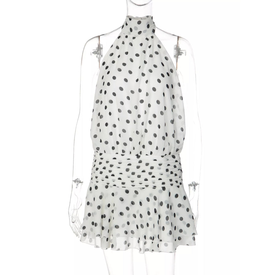 Polka Dot Halter Neck Ruffle Dress Apparel and Accessories