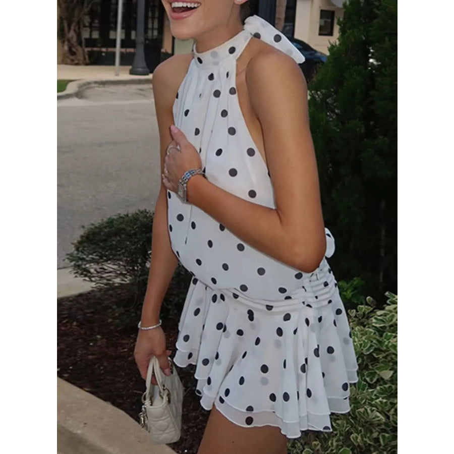 Polka Dot Halter Neck Ruffle Dress Apparel and Accessories