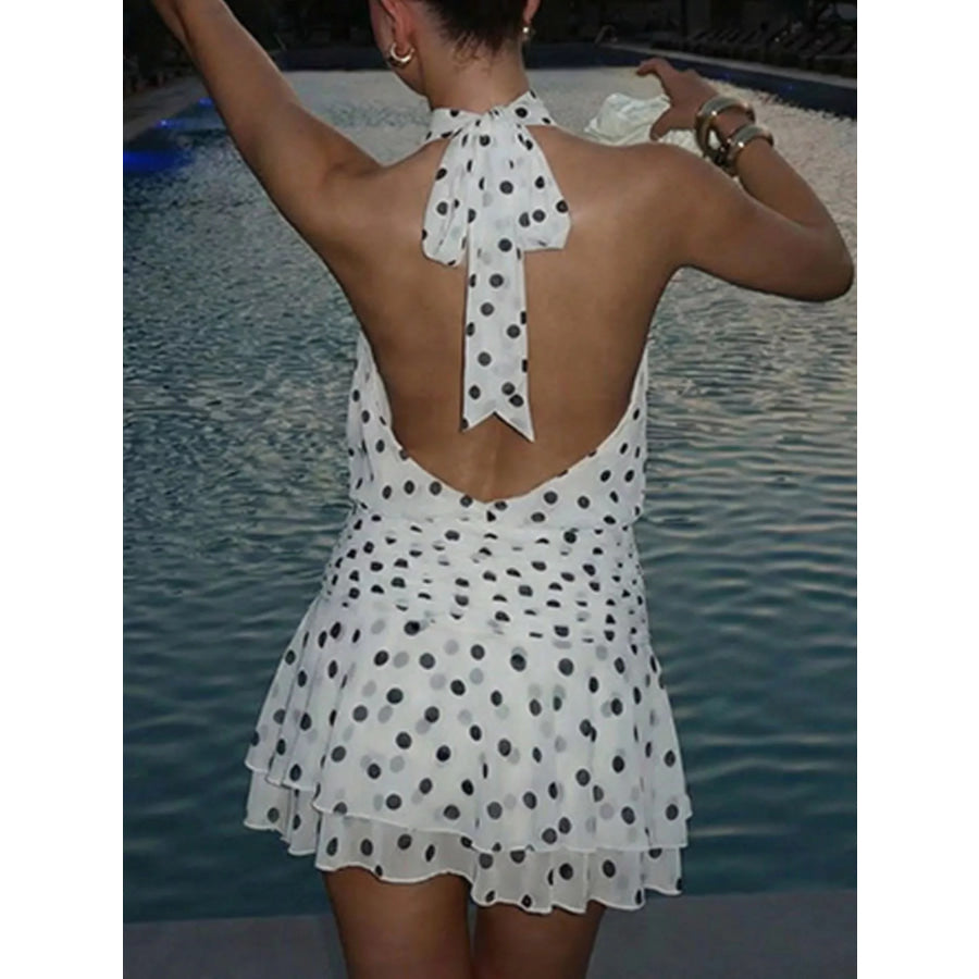 Polka Dot Halter Neck Ruffle Dress Apparel and Accessories