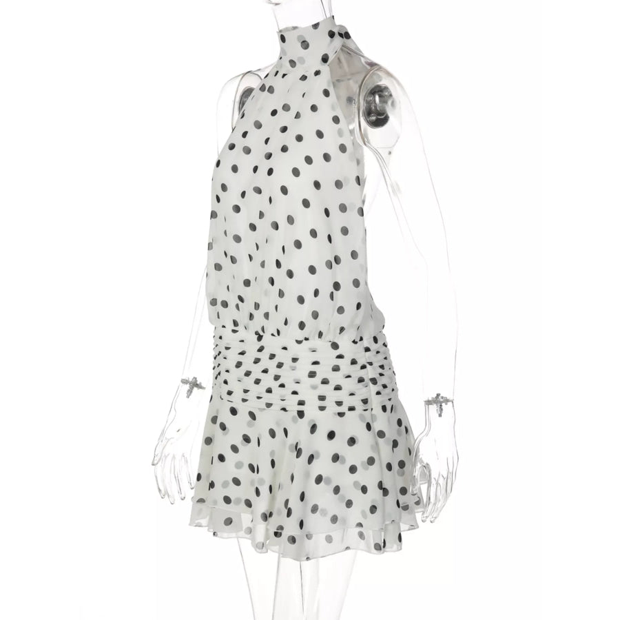 Polka Dot Halter Neck Ruffle Dress Apparel and Accessories