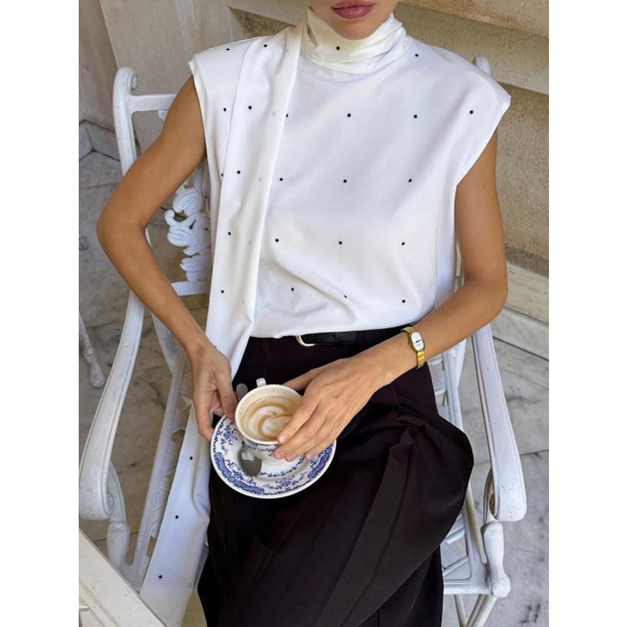 Polka Dot High Neck Tank White / S Apparel and Accessories