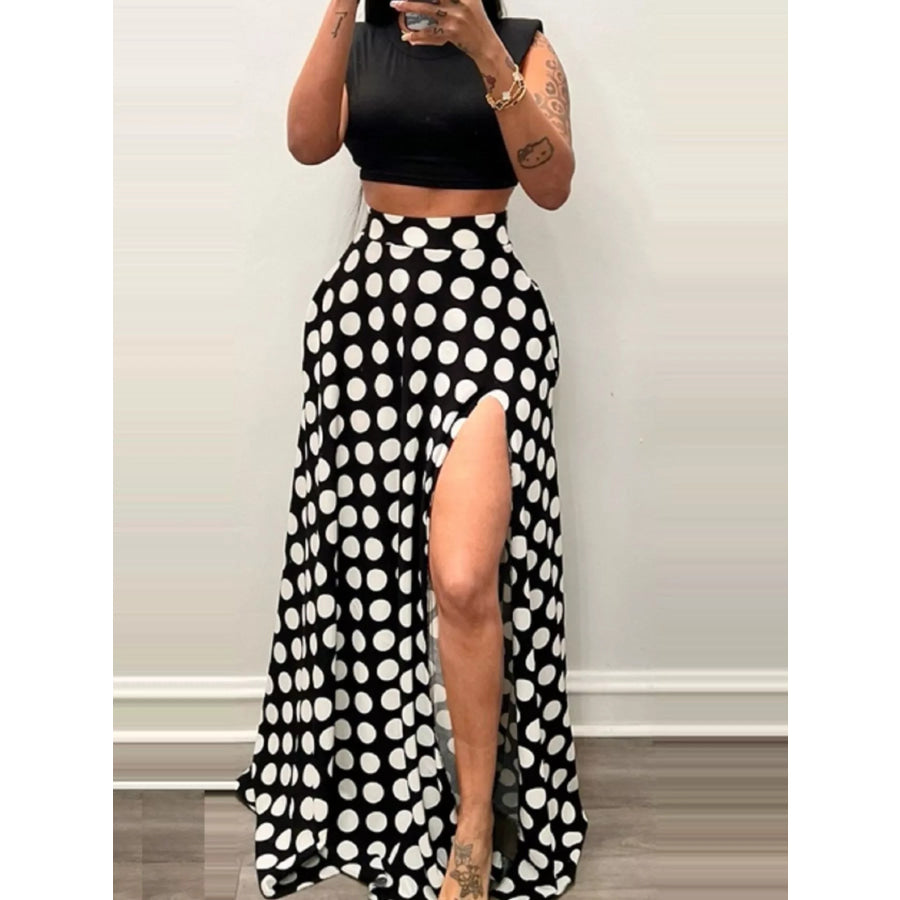Polka Dot High Slit Maxi Skirt Apparel and Accessories