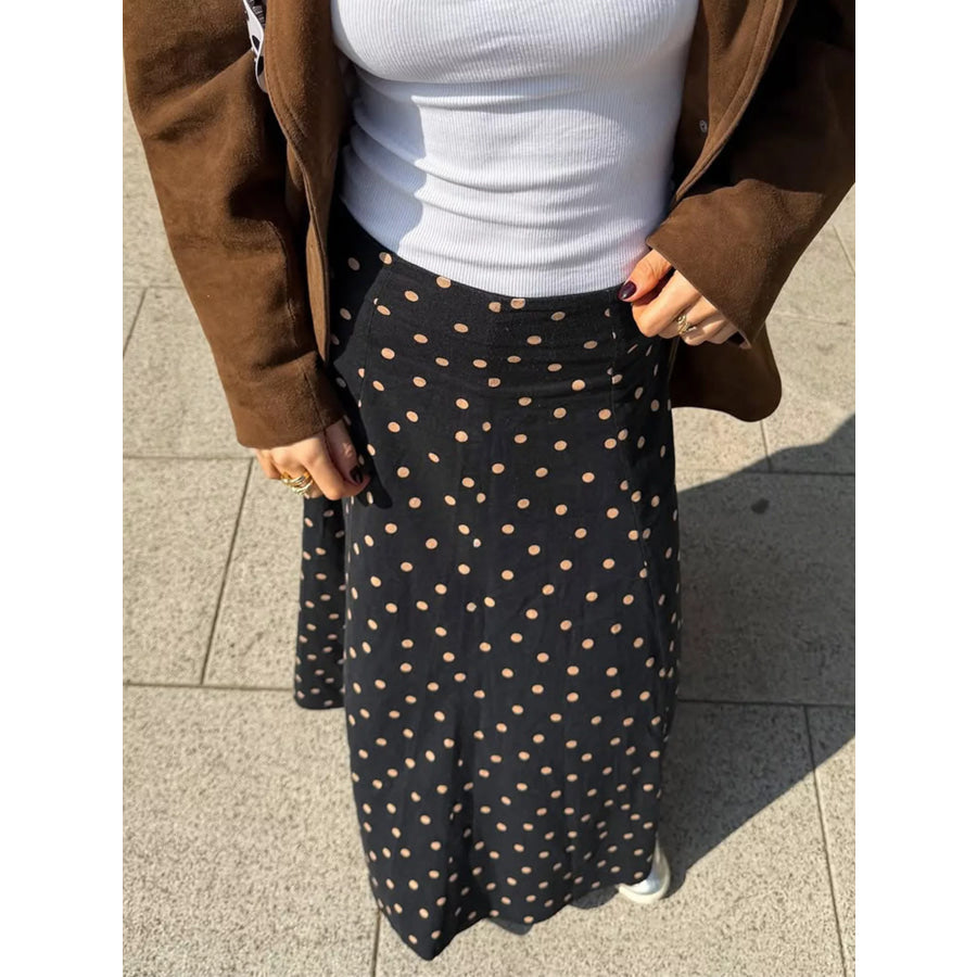 Polka Dot High-Waisted A-Line Skirt Black / S Apparel and Accessories