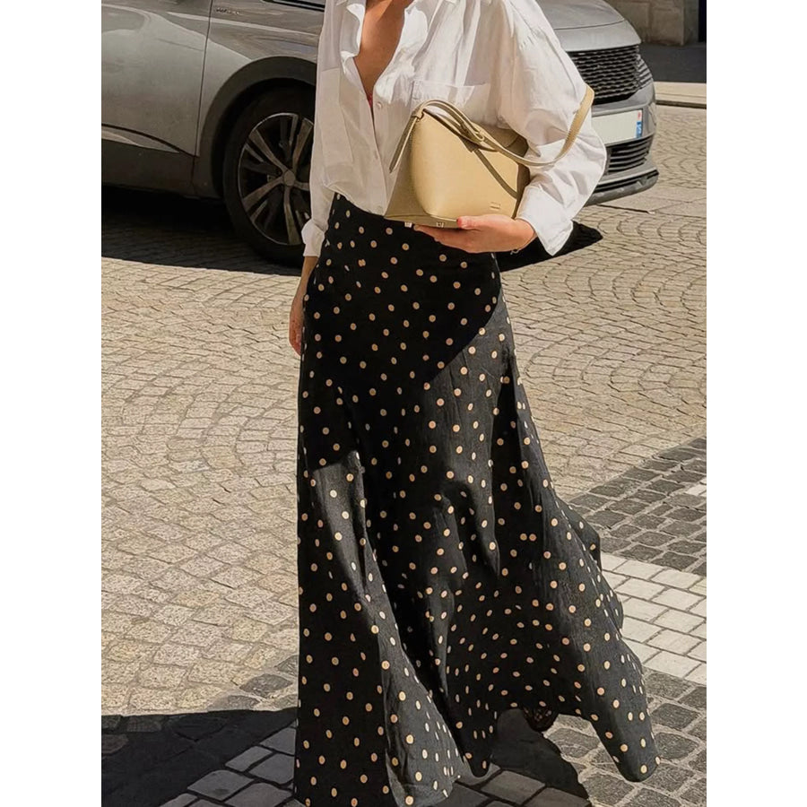 Polka Dot High-Waisted A-Line Skirt Black / S Apparel and Accessories