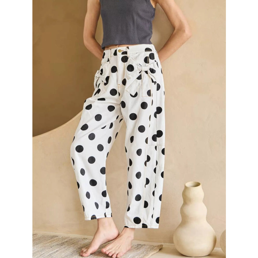 Polka Dot High-Waisted Jeans White / 4 Apparel and Accessories