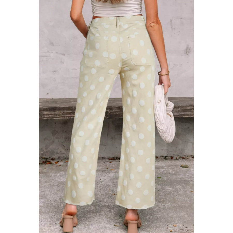 Polka Dot High-Waisted Wide Leg Jeans Apparel and Accessories