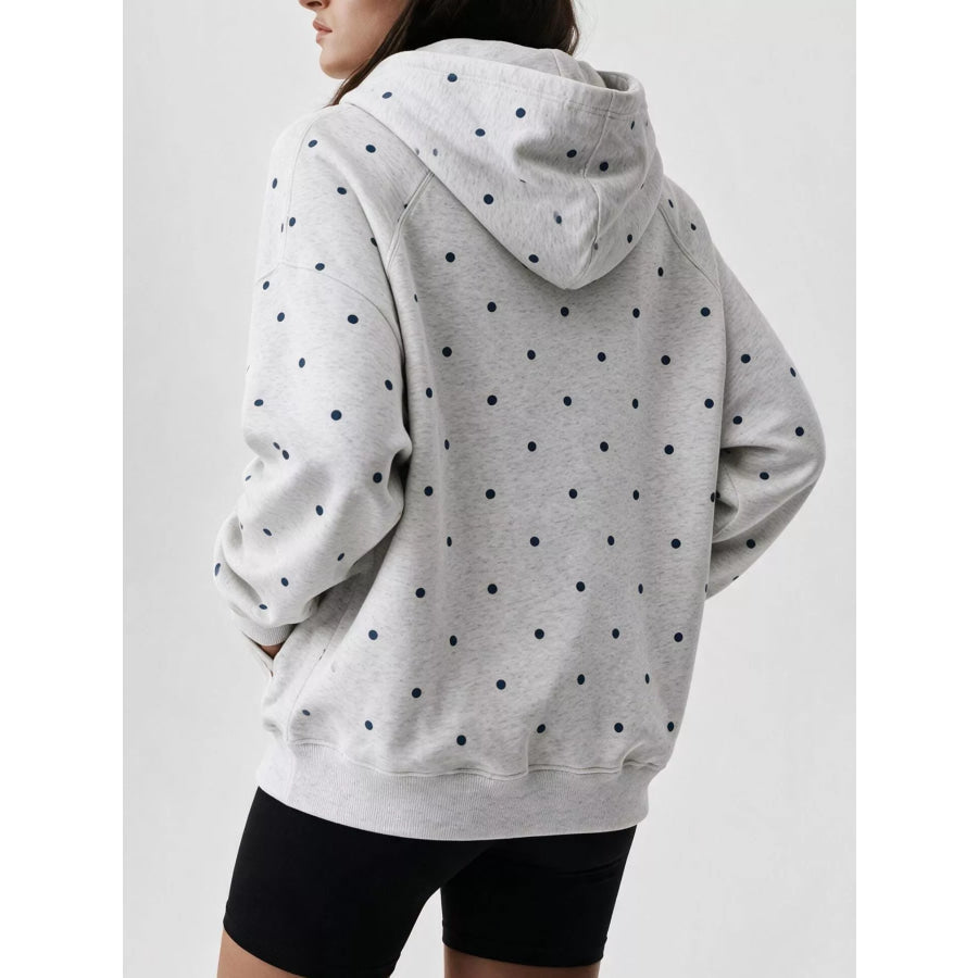 Polka Dot Kangaroo Pocket Hoodie Gray / S Apparel and Accessories