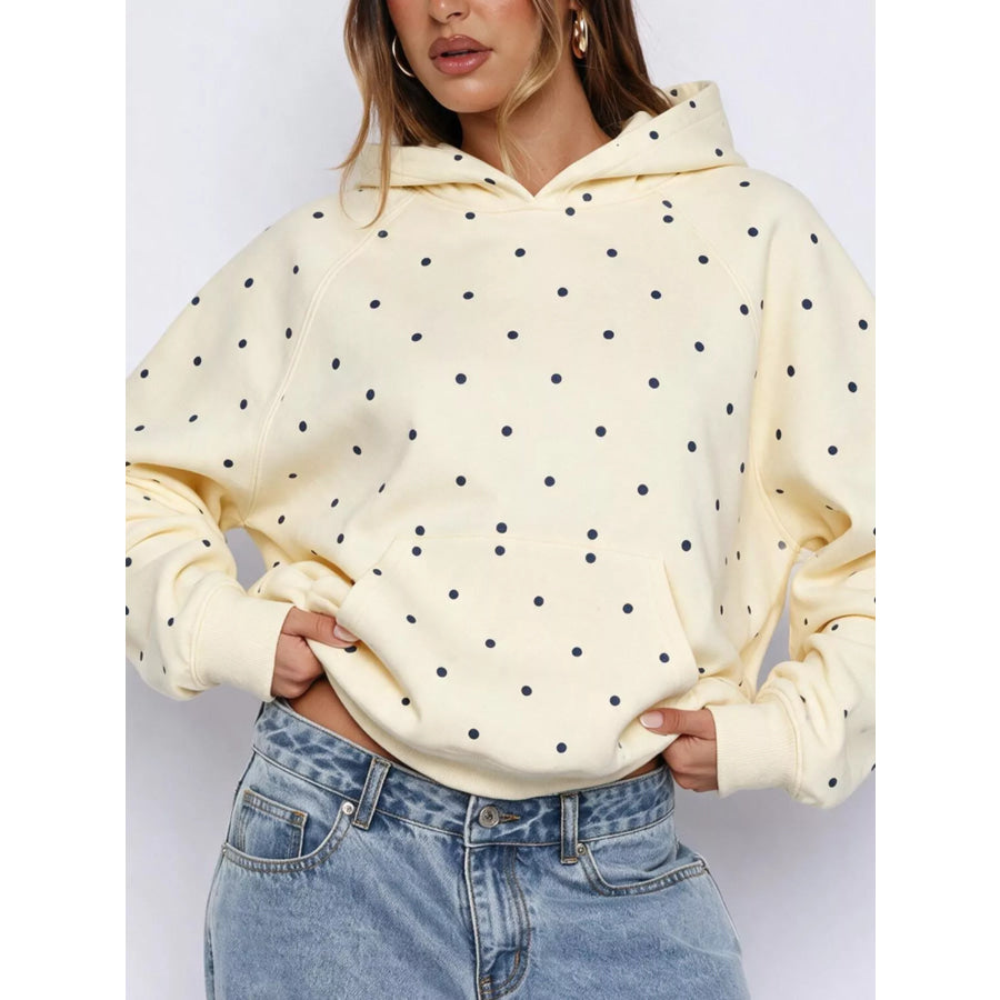 Polka Dot Kangaroo Pocket Hoodie Apparel and Accessories