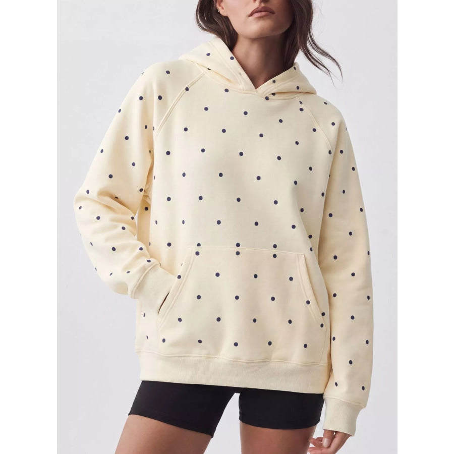 Polka Dot Kangaroo Pocket Hoodie Apparel and Accessories