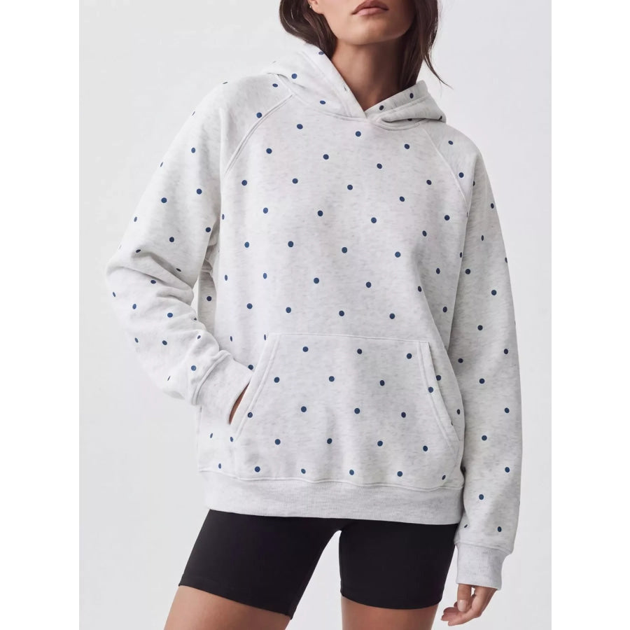 Polka Dot Kangaroo Pocket Hoodie Gray / S Apparel and Accessories