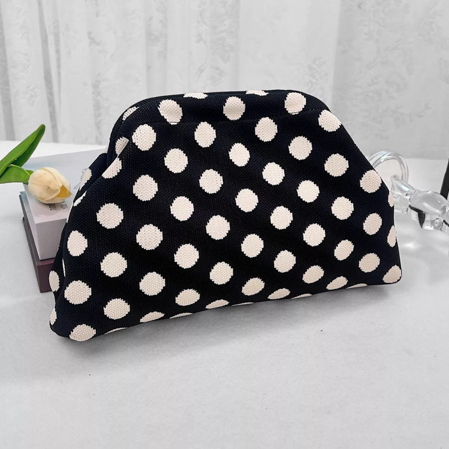 Polka Dot Knit Clutch Black / One Size Apparel and Accessories