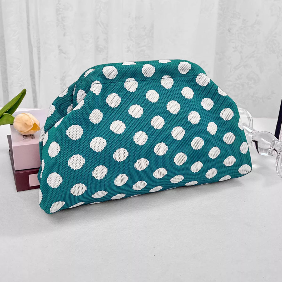 Polka Dot Knit Clutch Turquoise / One Size Apparel and Accessories