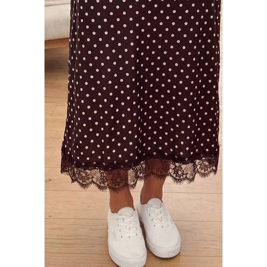 Polka Dot Lace Hem Elegant Long Shift Skirt Apparel and Accessories
