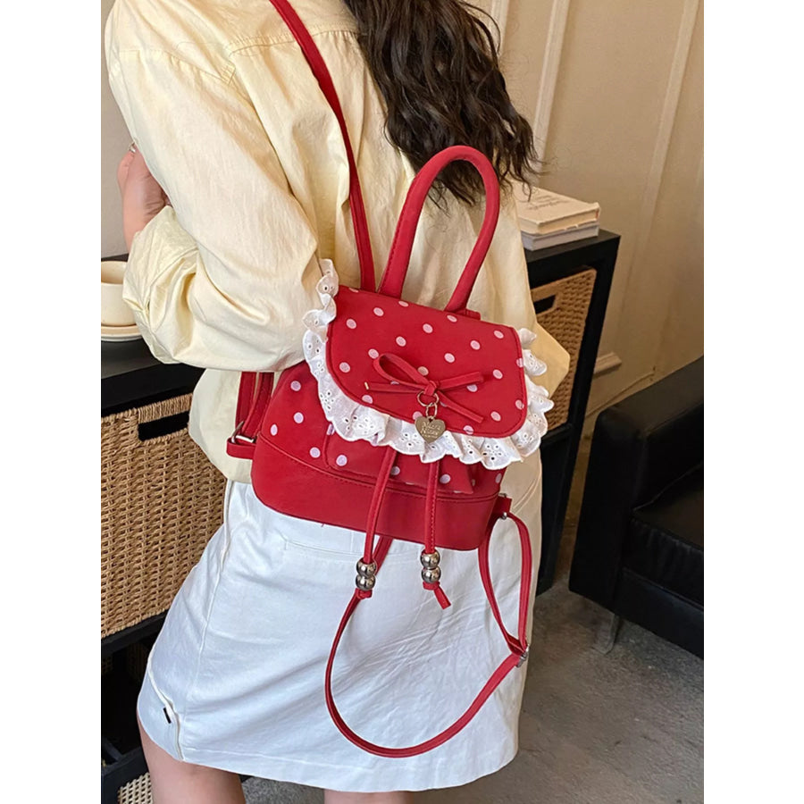 Polka Dot Lace Trim Backpack Bag Red / onesize Apparel and Accessories