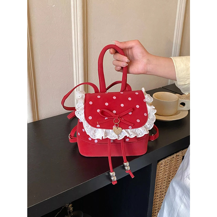 Polka Dot Lace Trim Backpack Bag Red / onesize Apparel and Accessories