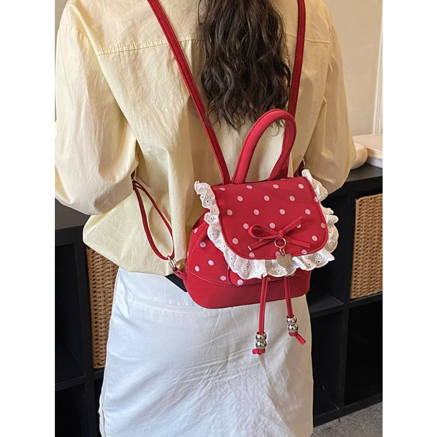 Polka Dot Lace Trim Backpack Bag Red / onesize Apparel and Accessories