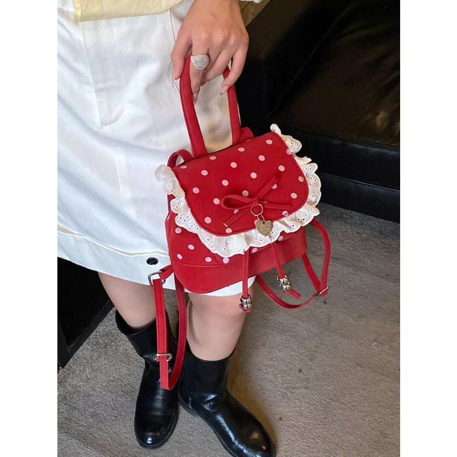 Polka Dot Lace Trim Backpack Bag Red / onesize Apparel and Accessories
