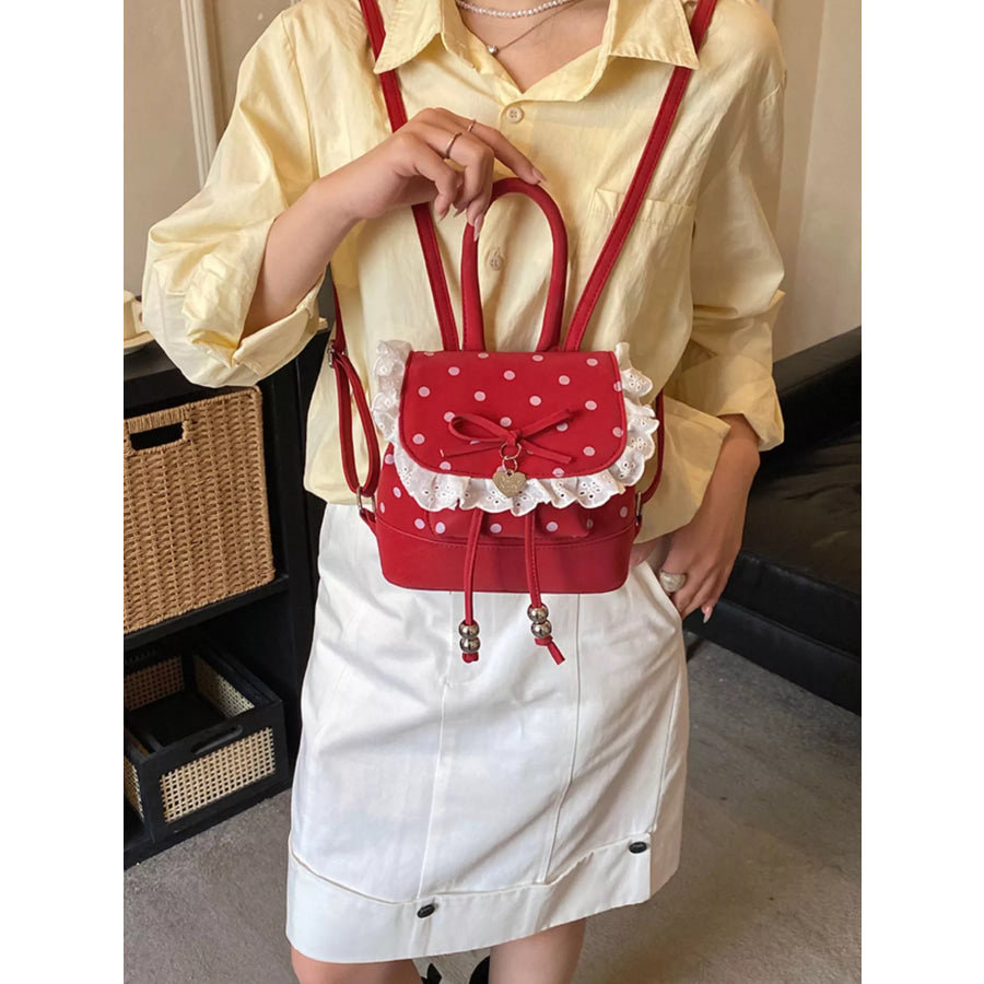 Polka Dot Lace Trim Backpack Bag Red / onesize Apparel and Accessories
