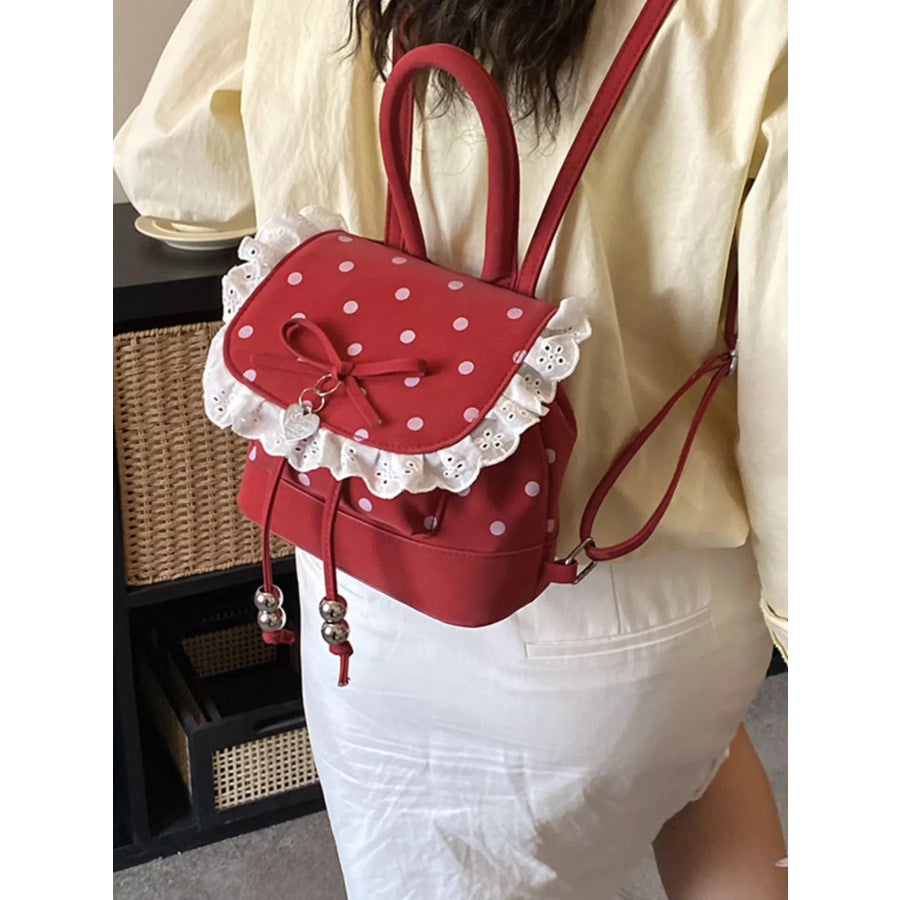 Polka Dot Lace Trim Backpack Bag Red / onesize Apparel and Accessories
