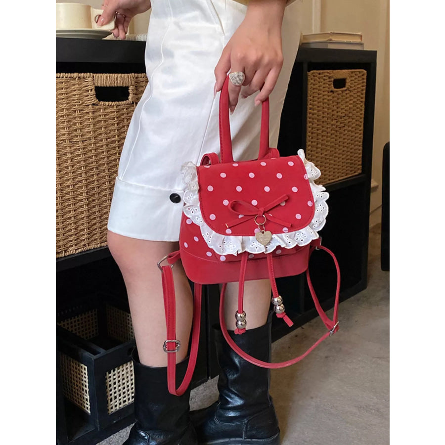 Polka Dot Lace Trim Backpack Bag Red / onesize Apparel and Accessories