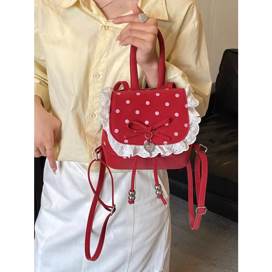 Polka Dot Lace Trim Backpack Bag Red / onesize Apparel and Accessories