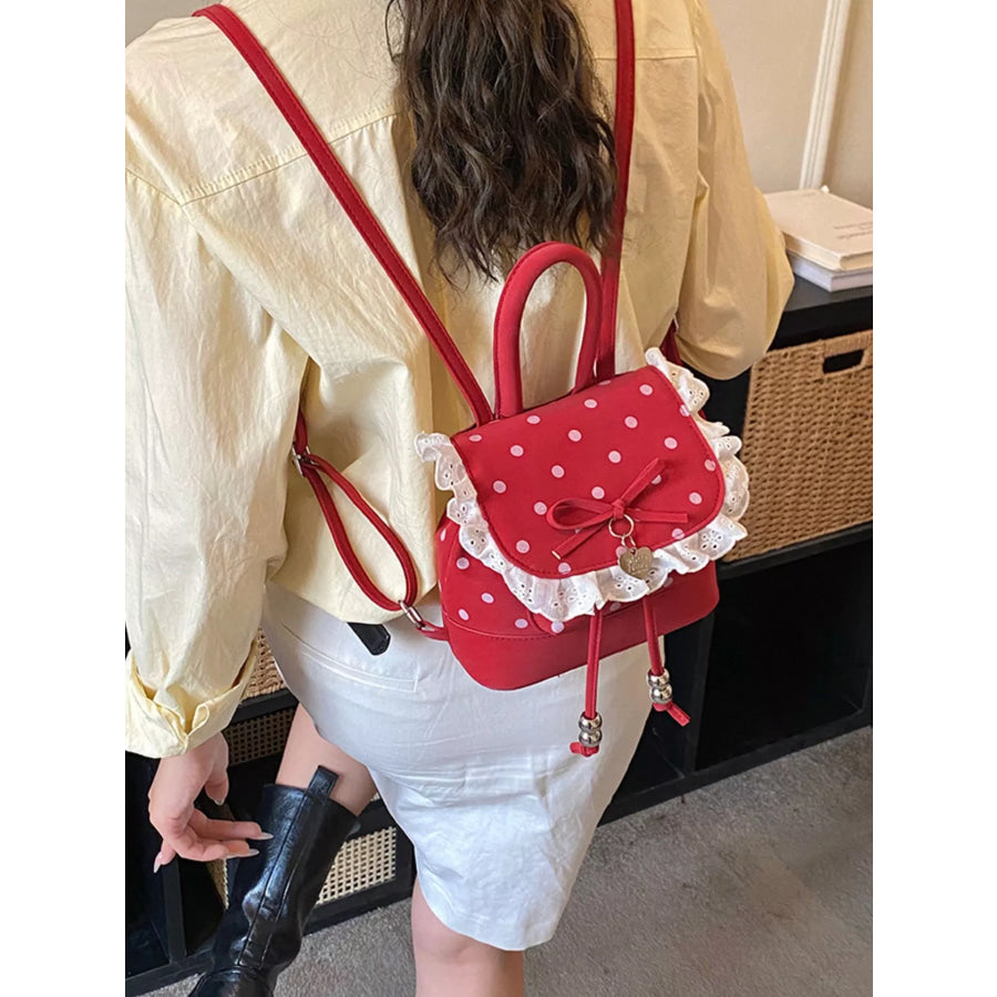 Polka Dot Lace Trim Backpack Bag Red / onesize Apparel and Accessories