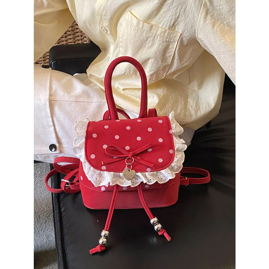 Polka Dot Lace Trim Backpack Bag Red / onesize Apparel and Accessories