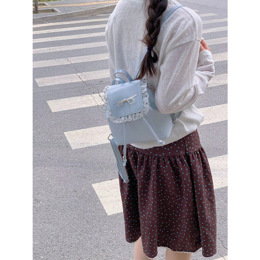 Polka Dot Lace Trim Bowknot Mini Backpack Bag Apparel and Accessories