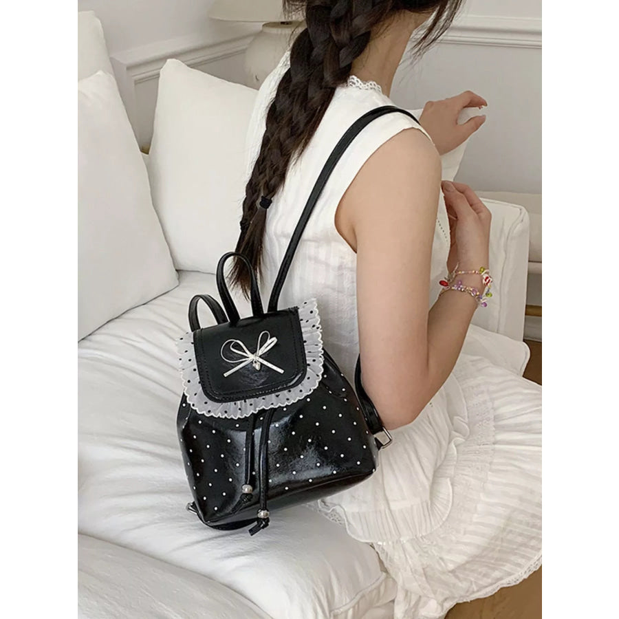 Polka Dot Lace Trim Bowknot Mini Backpack Bag Apparel and Accessories