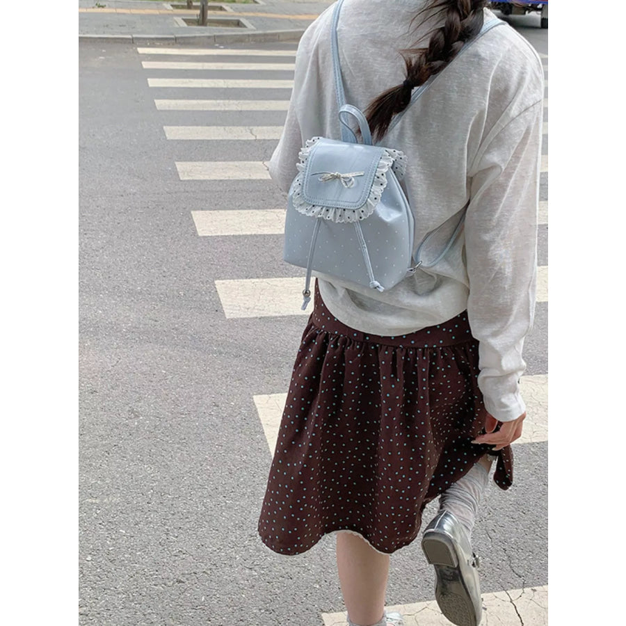 Polka Dot Lace Trim Bowknot Mini Backpack Bag Apparel and Accessories