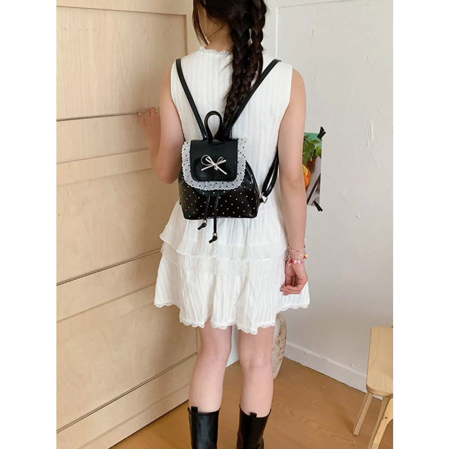 Polka Dot Lace Trim Bowknot Mini Backpack Bag Black / onesize Apparel and Accessories