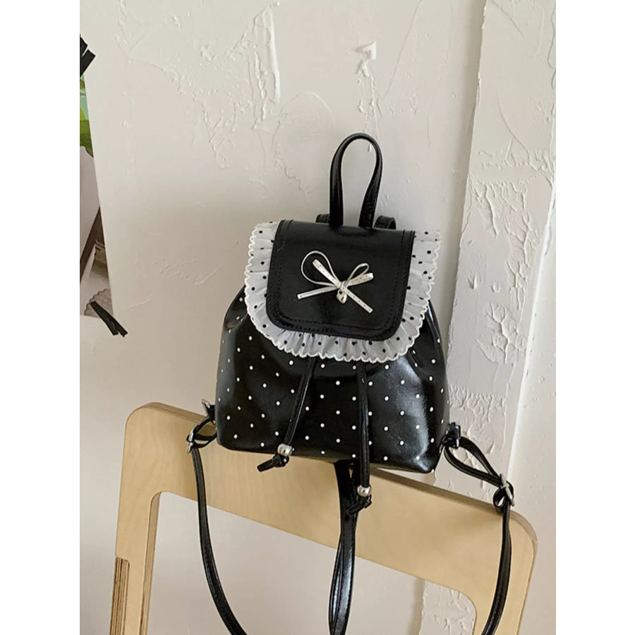 Polka Dot Lace Trim Bowknot Mini Backpack Bag Apparel and Accessories
