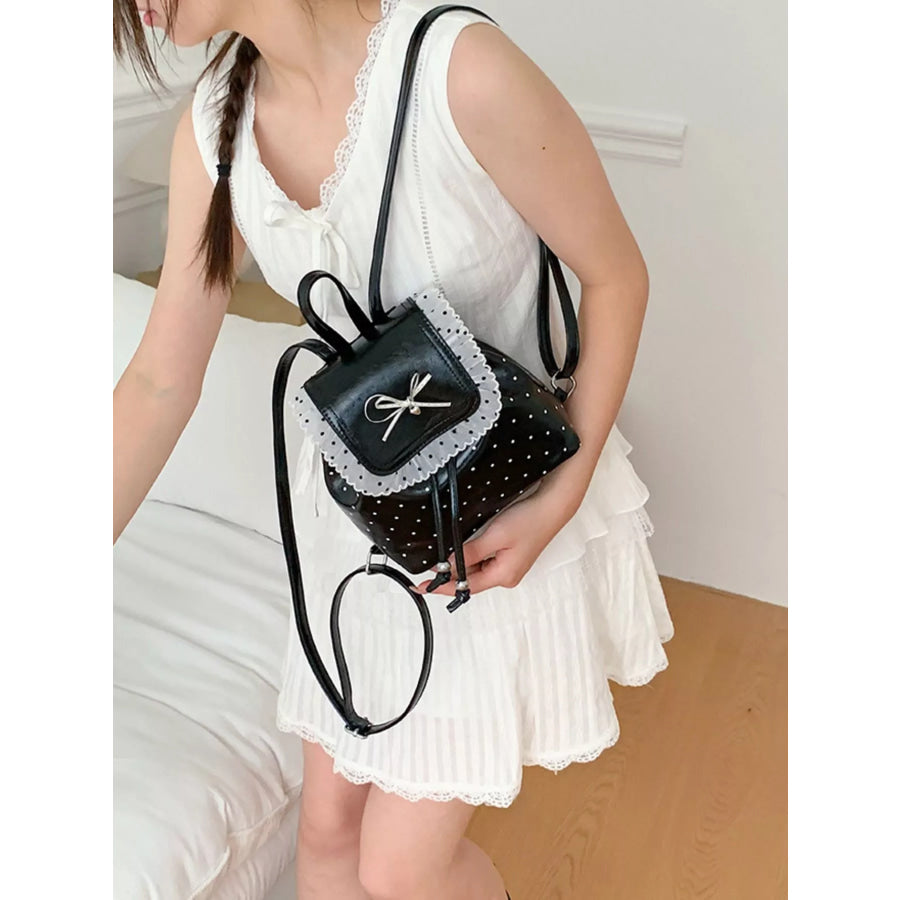 Polka Dot Lace Trim Bowknot Mini Backpack Bag Black / onesize Apparel and Accessories