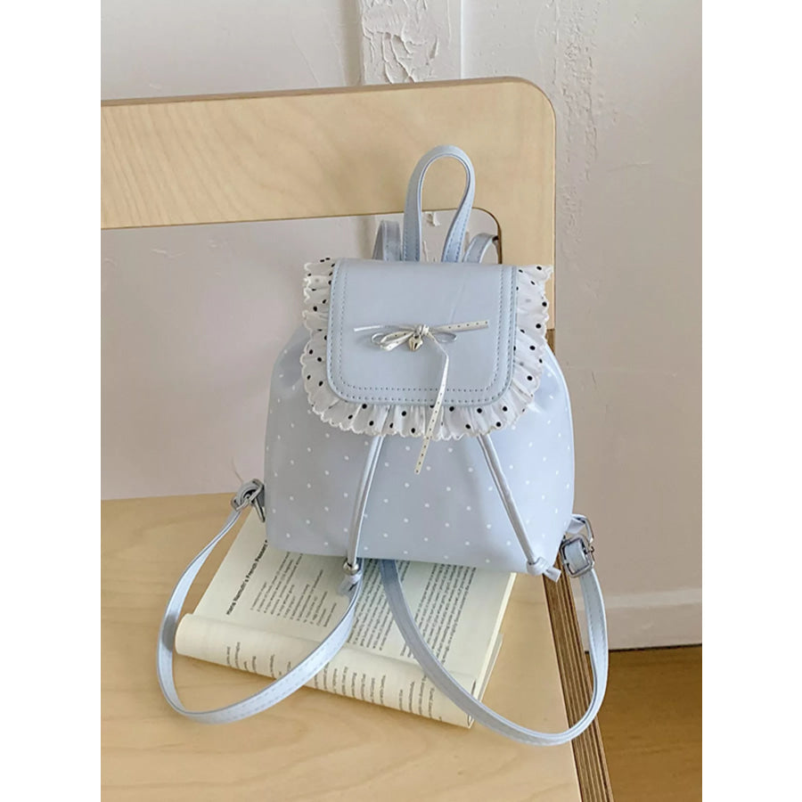 Polka Dot Lace Trim Bowknot Mini Backpack Bag Blue / onesize Apparel and Accessories
