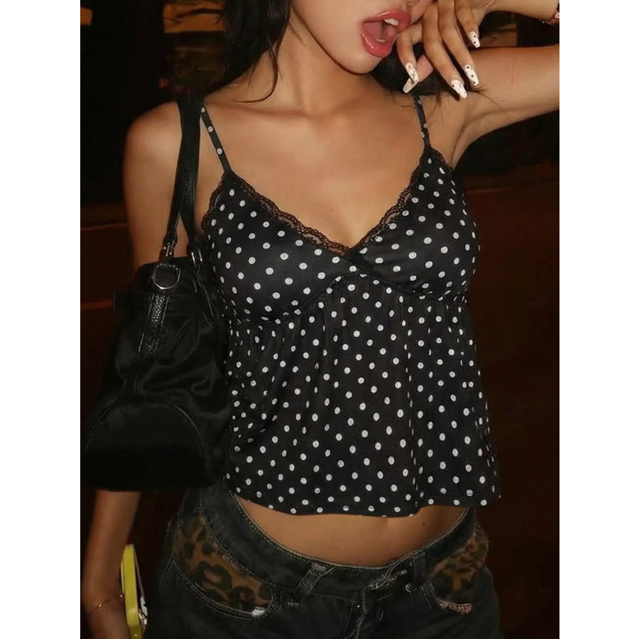 Polka Dot Lace Trim Cami Apparel and Accessories