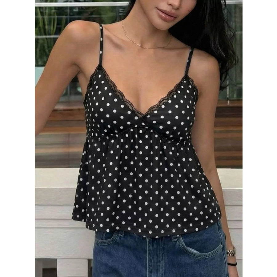Polka Dot Lace Trim Cami Apparel and Accessories