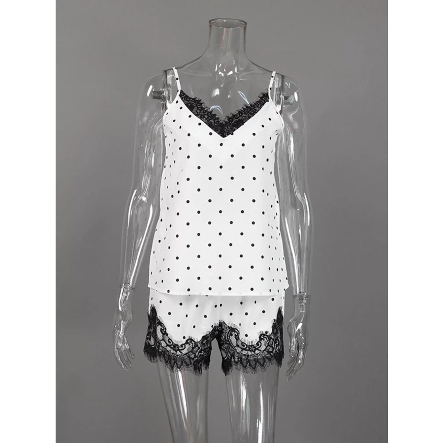 Polka Dot Lace Trim Cami & Cardigan and Shorts Set Apparel and Accessories