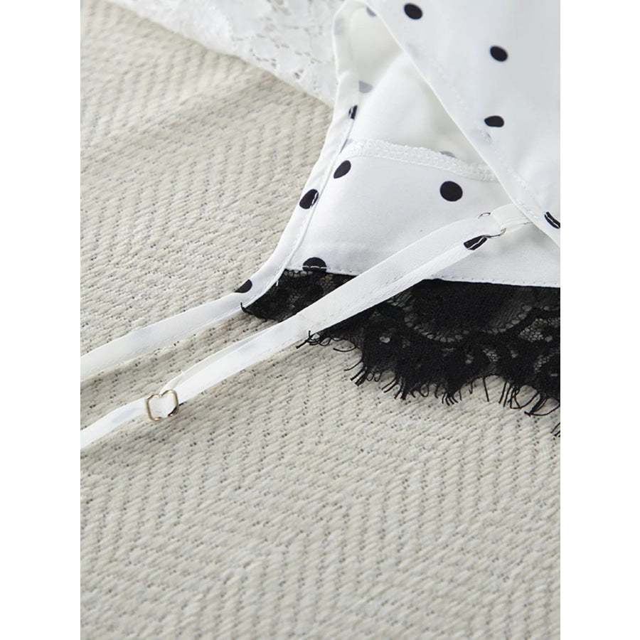 Polka Dot Lace Trim Cami & Cardigan and Shorts Set Apparel and Accessories