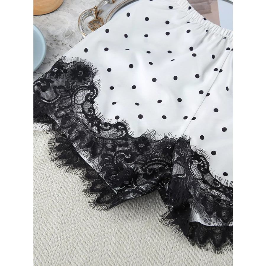 Polka Dot Lace Trim Cami & Cardigan and Shorts Set Apparel and Accessories