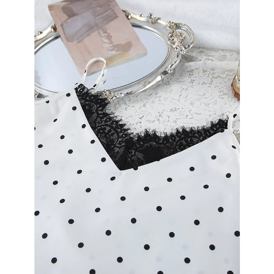 Polka Dot Lace Trim Cami & Cardigan and Shorts Set Apparel and Accessories