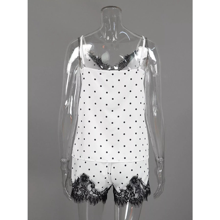 Polka Dot Lace Trim Cami & Cardigan and Shorts Set Apparel and Accessories