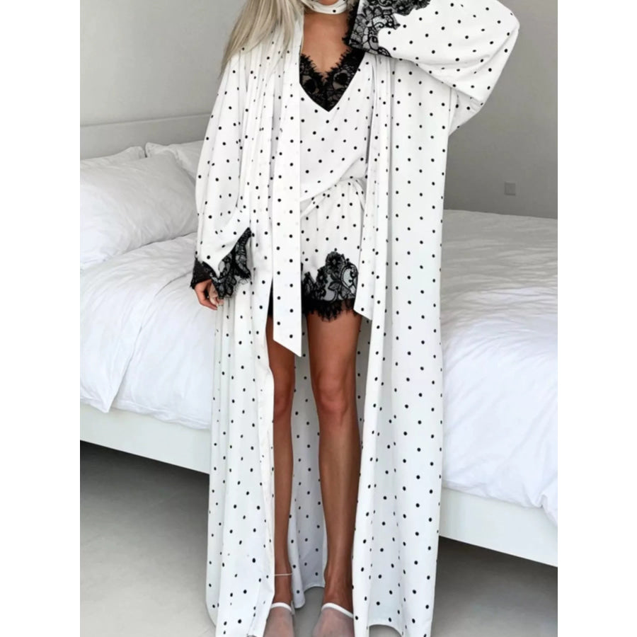 Polka Dot Lace Trim Cami & Cardigan and Shorts Set Apparel and Accessories