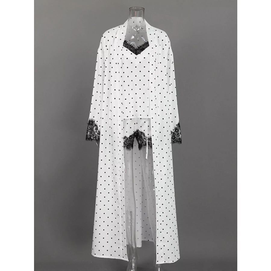 Polka Dot Lace Trim Cami & Cardigan and Shorts Set White / S Apparel and Accessories