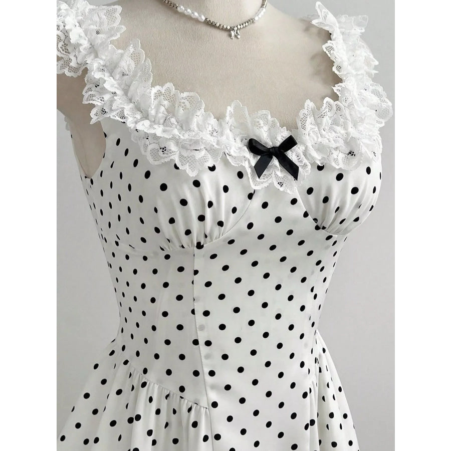 Polka Dot Lace Trim Mini Dress Apparel and Accessories