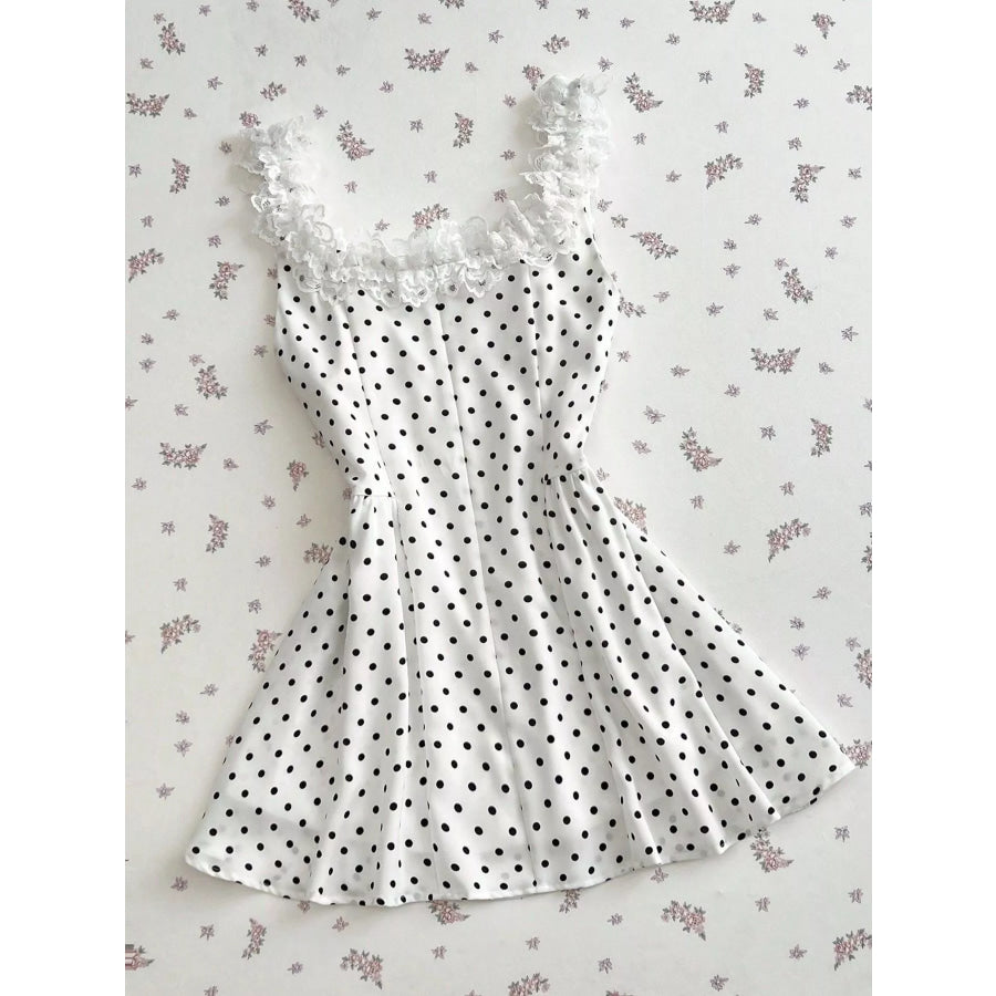 Polka Dot Lace Trim Mini Dress Apparel and Accessories
