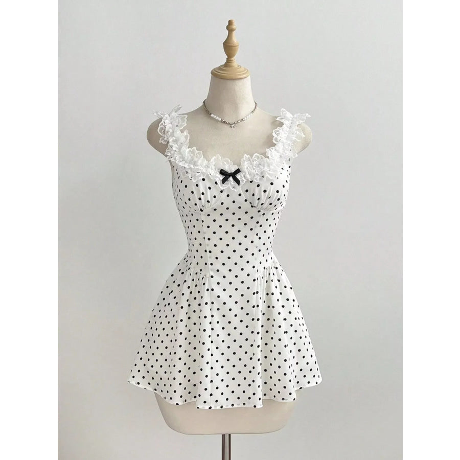 Polka Dot Lace Trim Mini Dress Apparel and Accessories