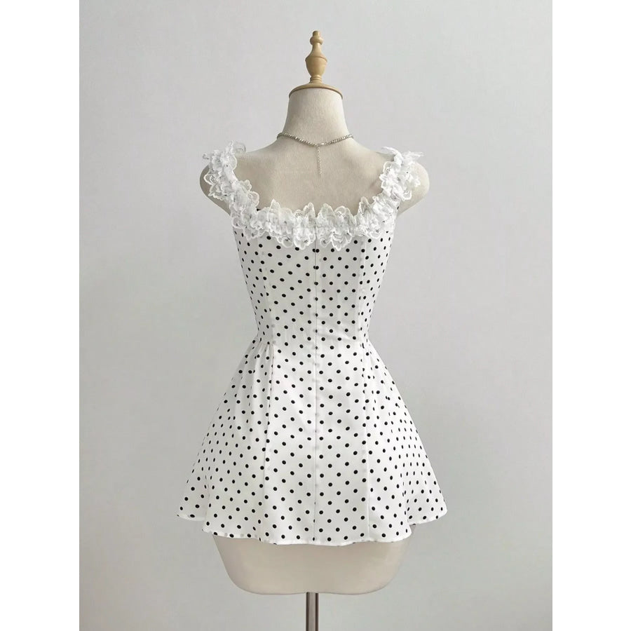 Polka Dot Lace Trim Mini Dress Apparel and Accessories