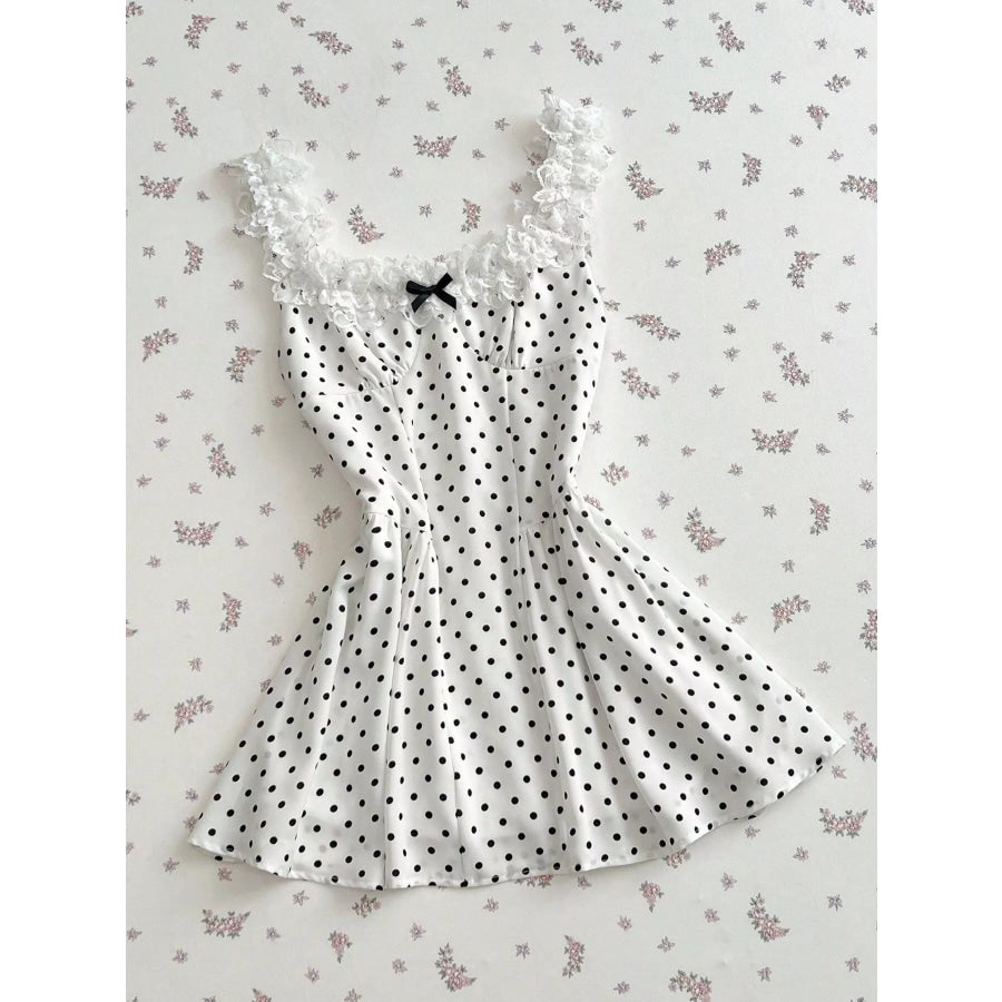 Polka Dot Lace Trim Mini Dress Apparel and Accessories