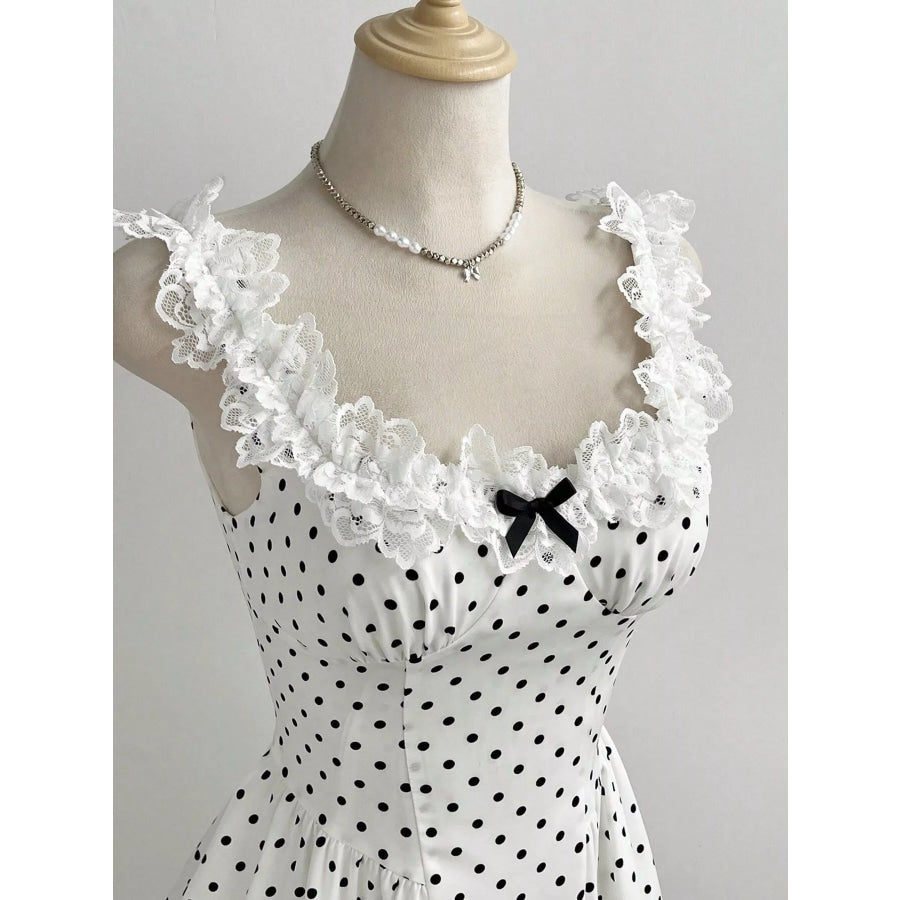 Polka Dot Lace Trim Mini Dress Apparel and Accessories
