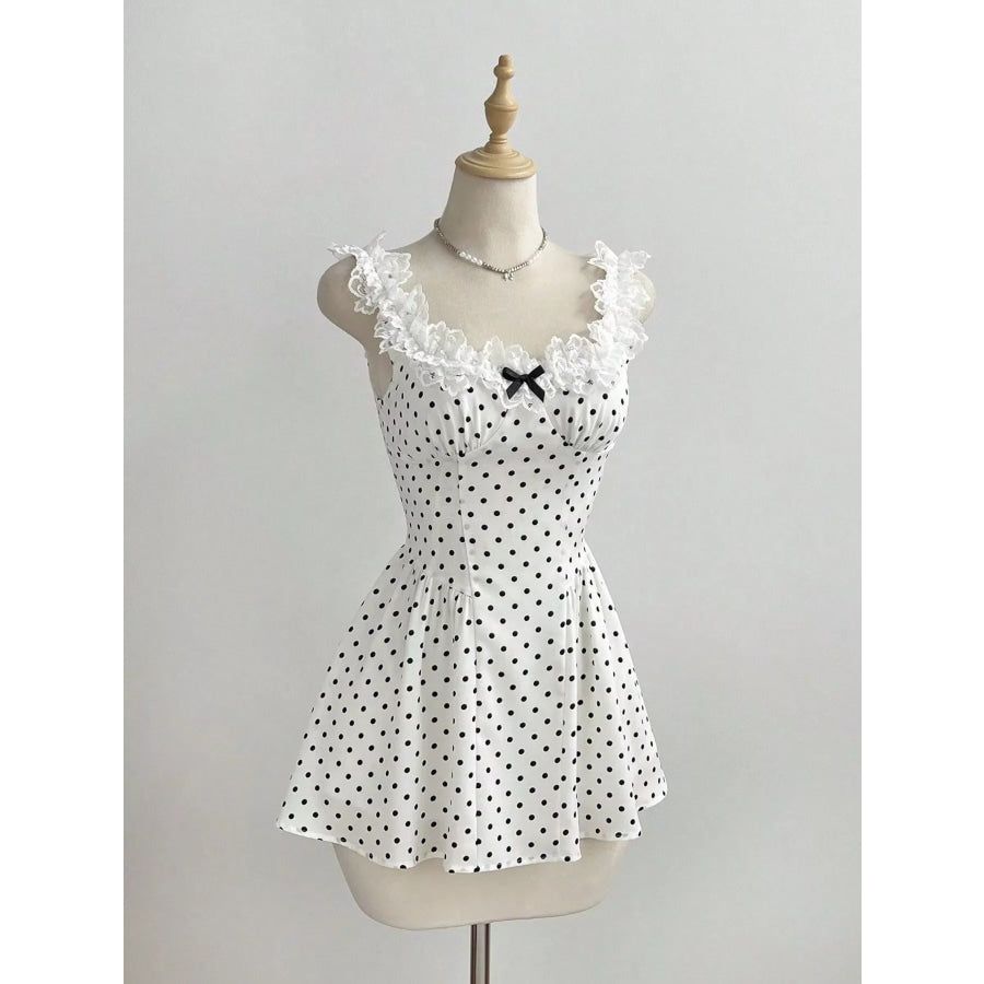 Polka Dot Lace Trim Mini Dress White / S Apparel and Accessories